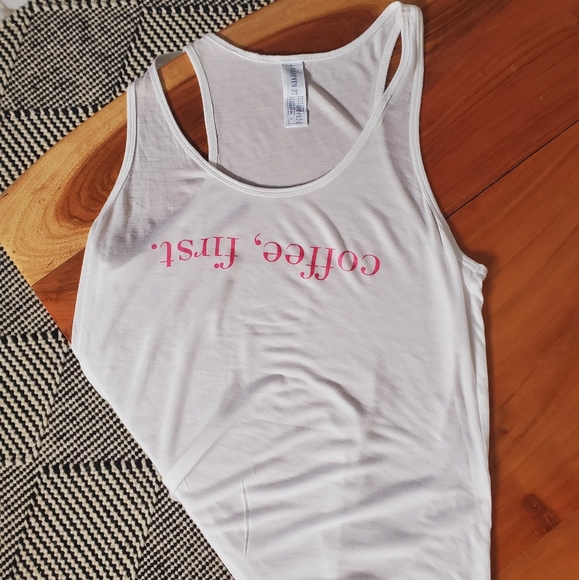 2/$35- Forever 21 "Coffee First" backwards lettered  tank top- Small - Picture 3 of 7